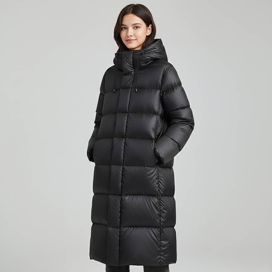 Women's Hooded Long Puffer Coat - M