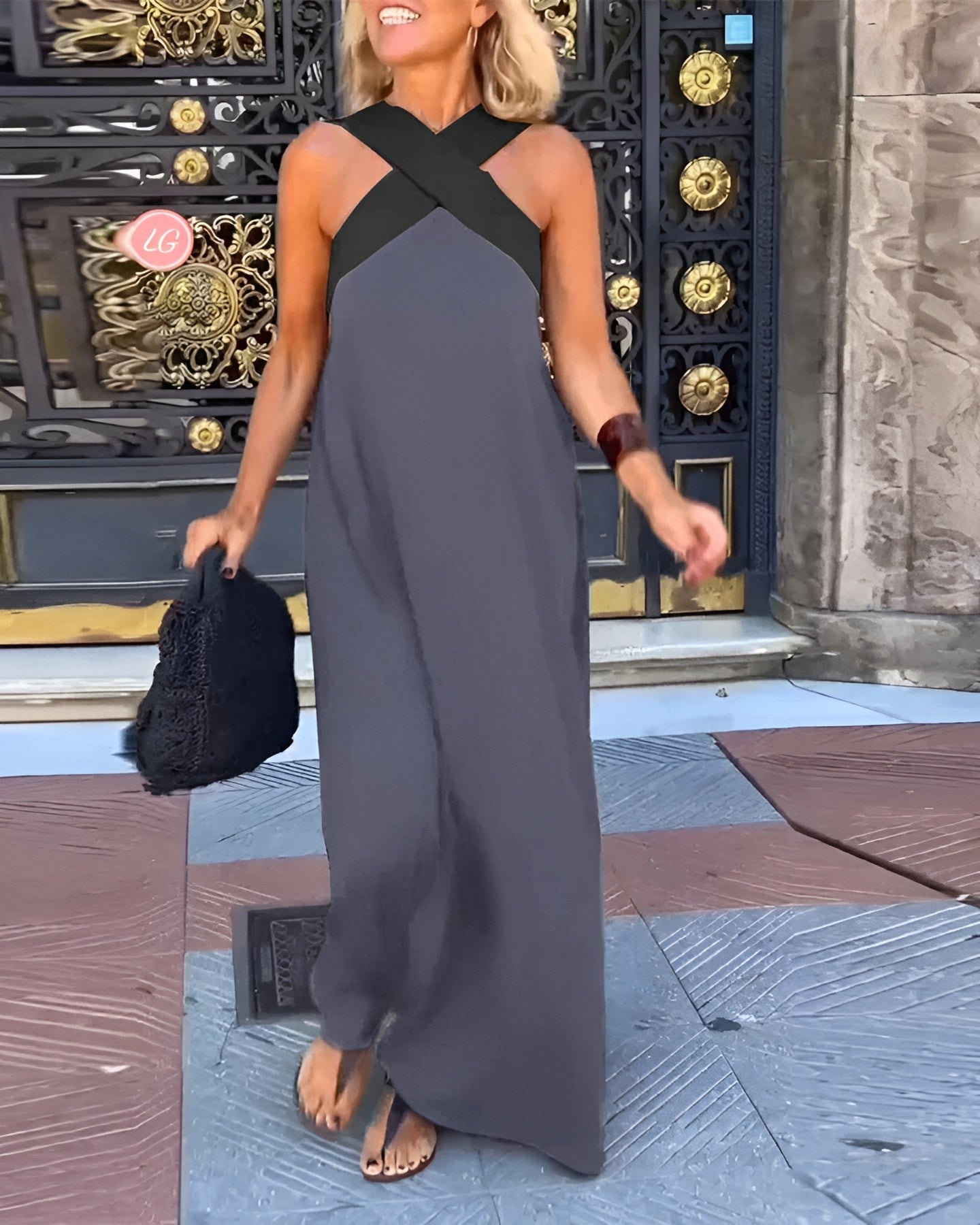 Vacation Halter Maxi Dress - Grey