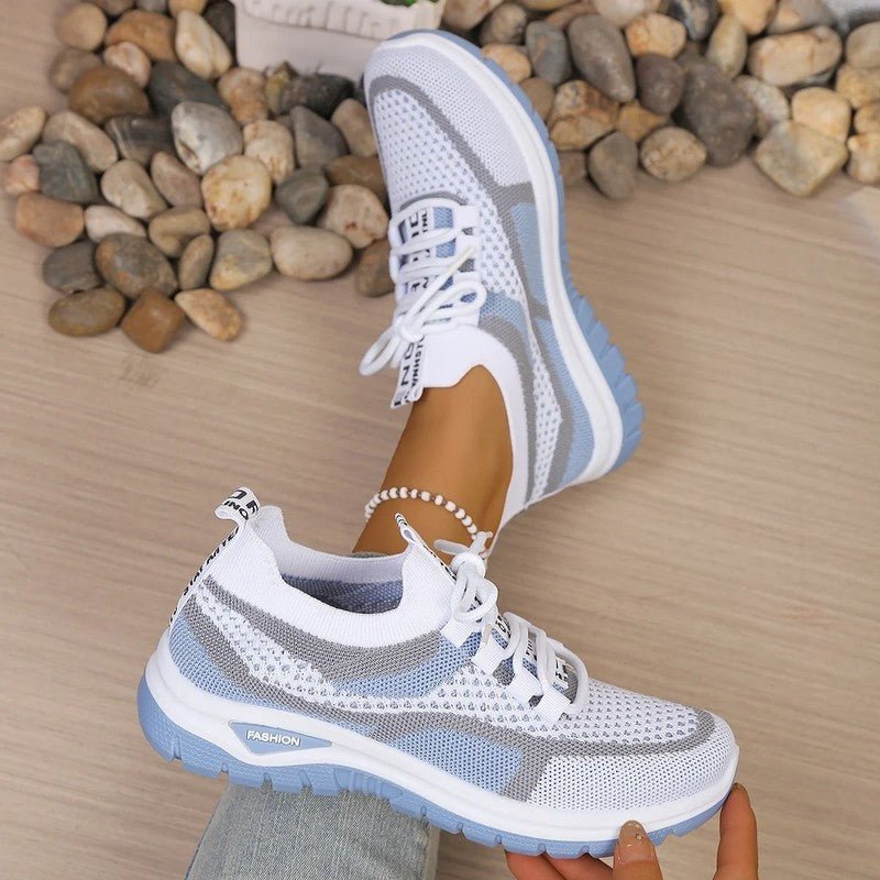 Women's Knit Platform Sneakers - White Blue