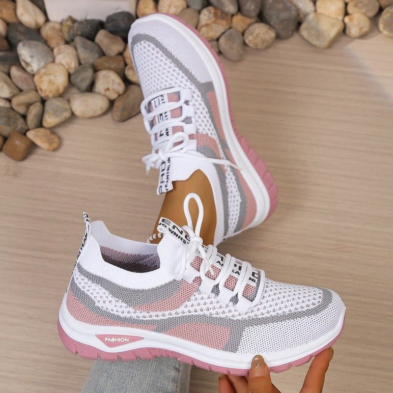 Women's Knit Platform Sneakers - White Pink