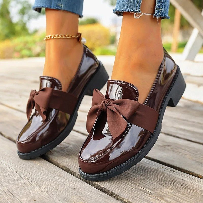 Women's Patent Leather Bow Loafers - Espresso