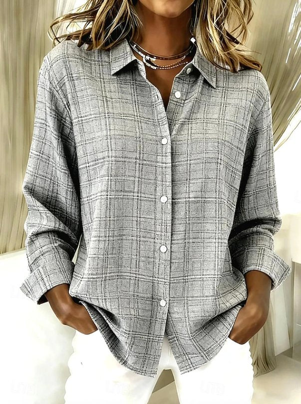 Women's Plaid Oversized Shirt - Grey