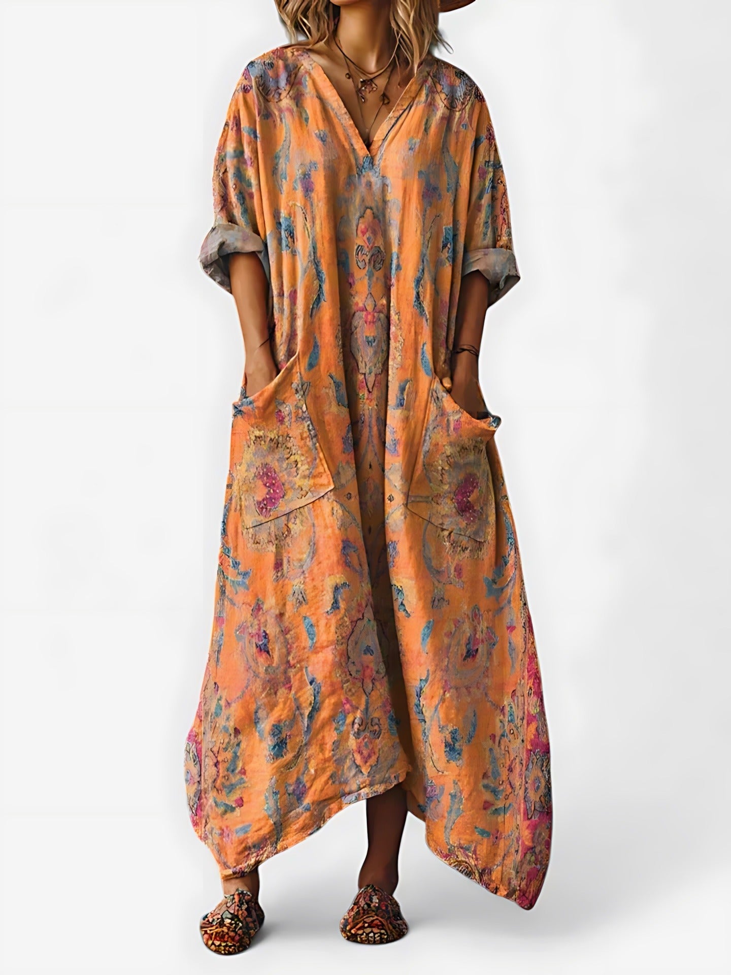 Boho Kaftan Maxi Dress - Orange