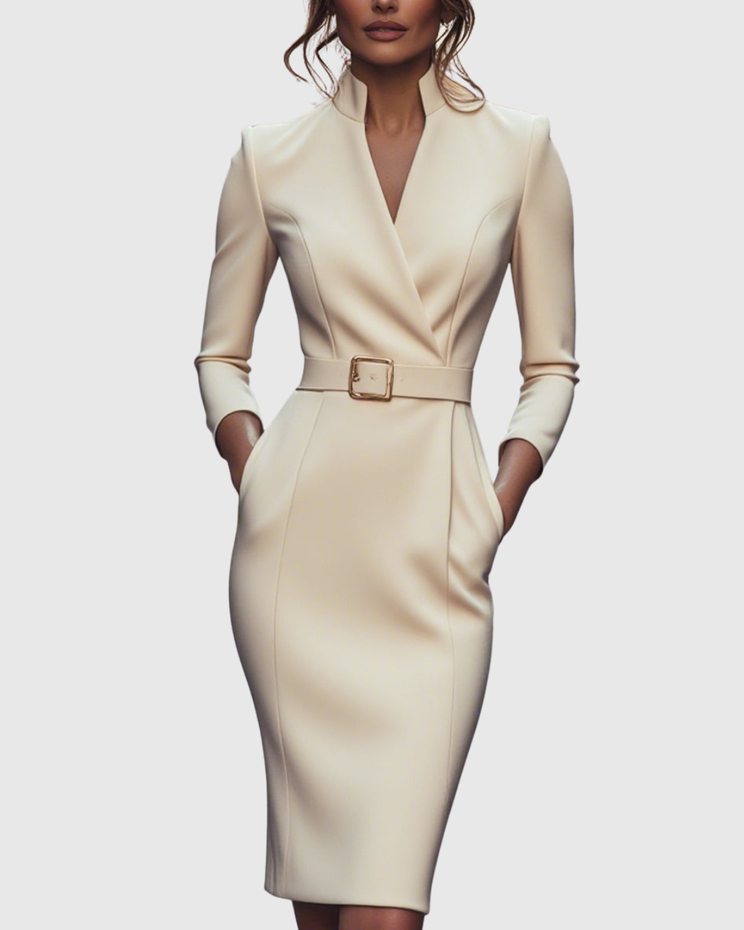 Brooke Women's Belted Long Sleeve Midi Dress 10