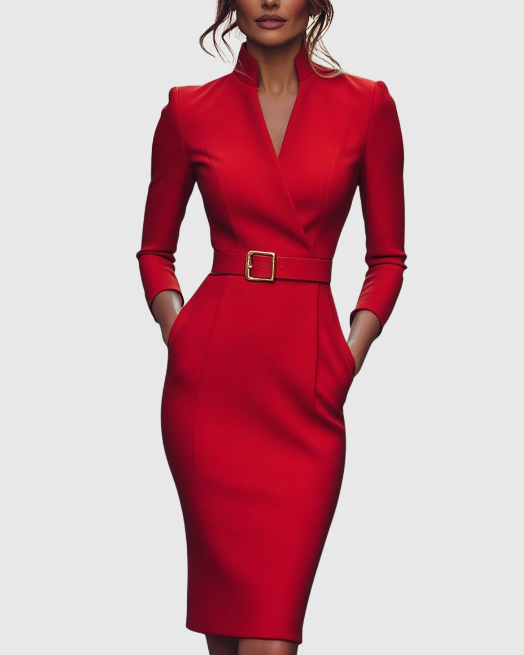 Brooke Women's Belted Long Sleeve Midi Dress 12