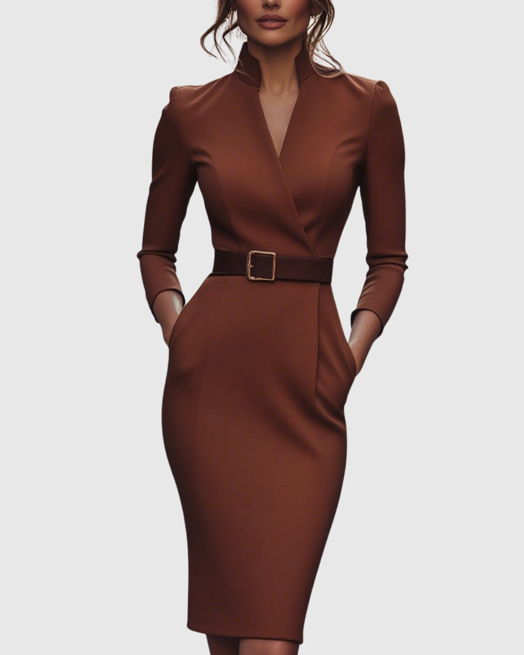 Brooke Women's Belted Long Sleeve Midi Dress 13