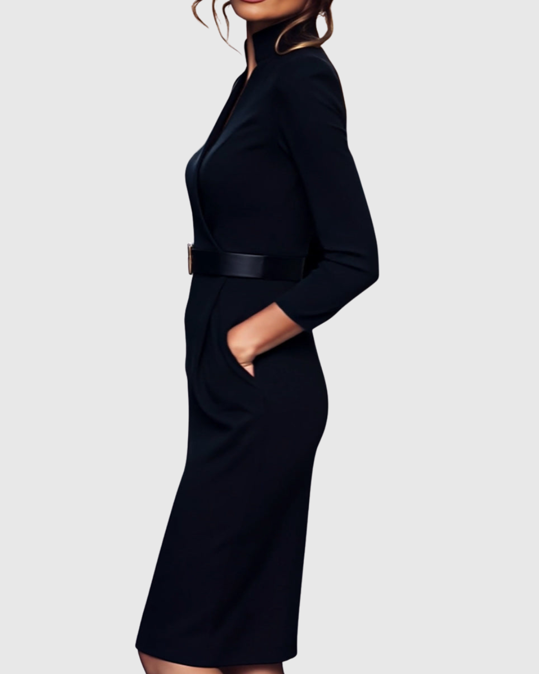 Brooke Women's Belted Long Sleeve Midi Dress 5