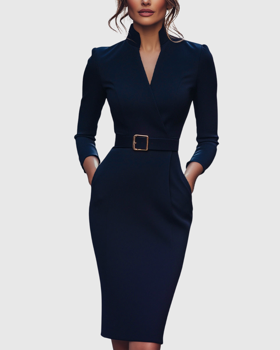 Brooke Women's Belted Long Sleeve Midi Dress 8