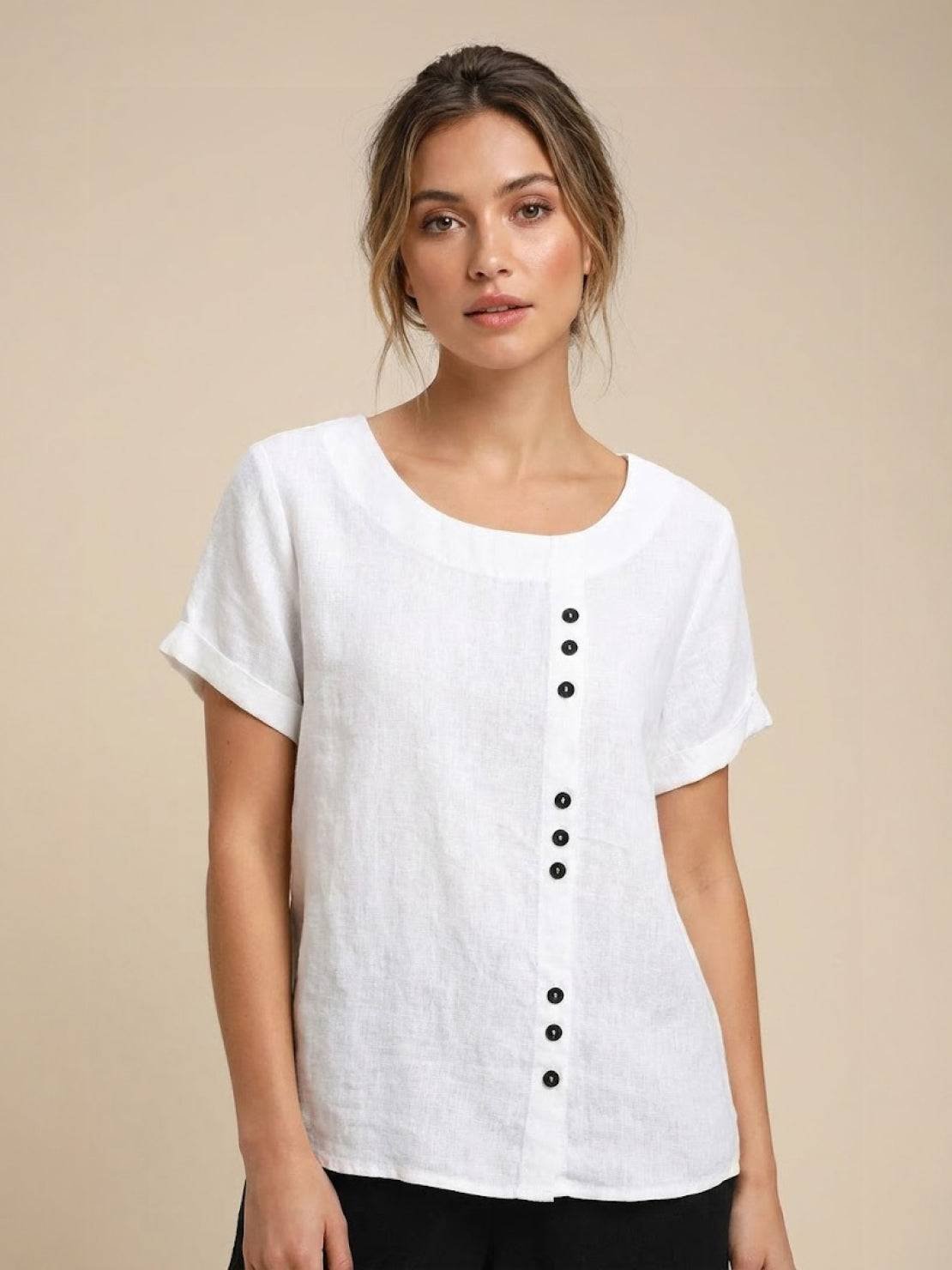 Women's Linen Button-Front Blouse - White