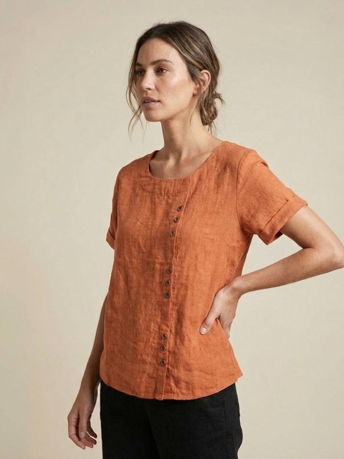 Women's Linen Button-Front Blouse