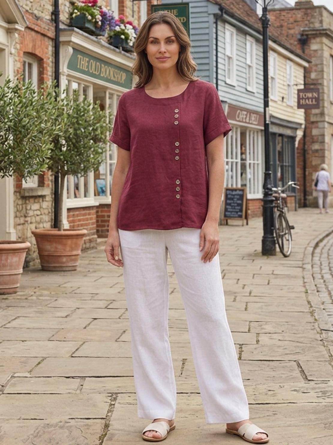 Women's Linen Button-Front Blouse
