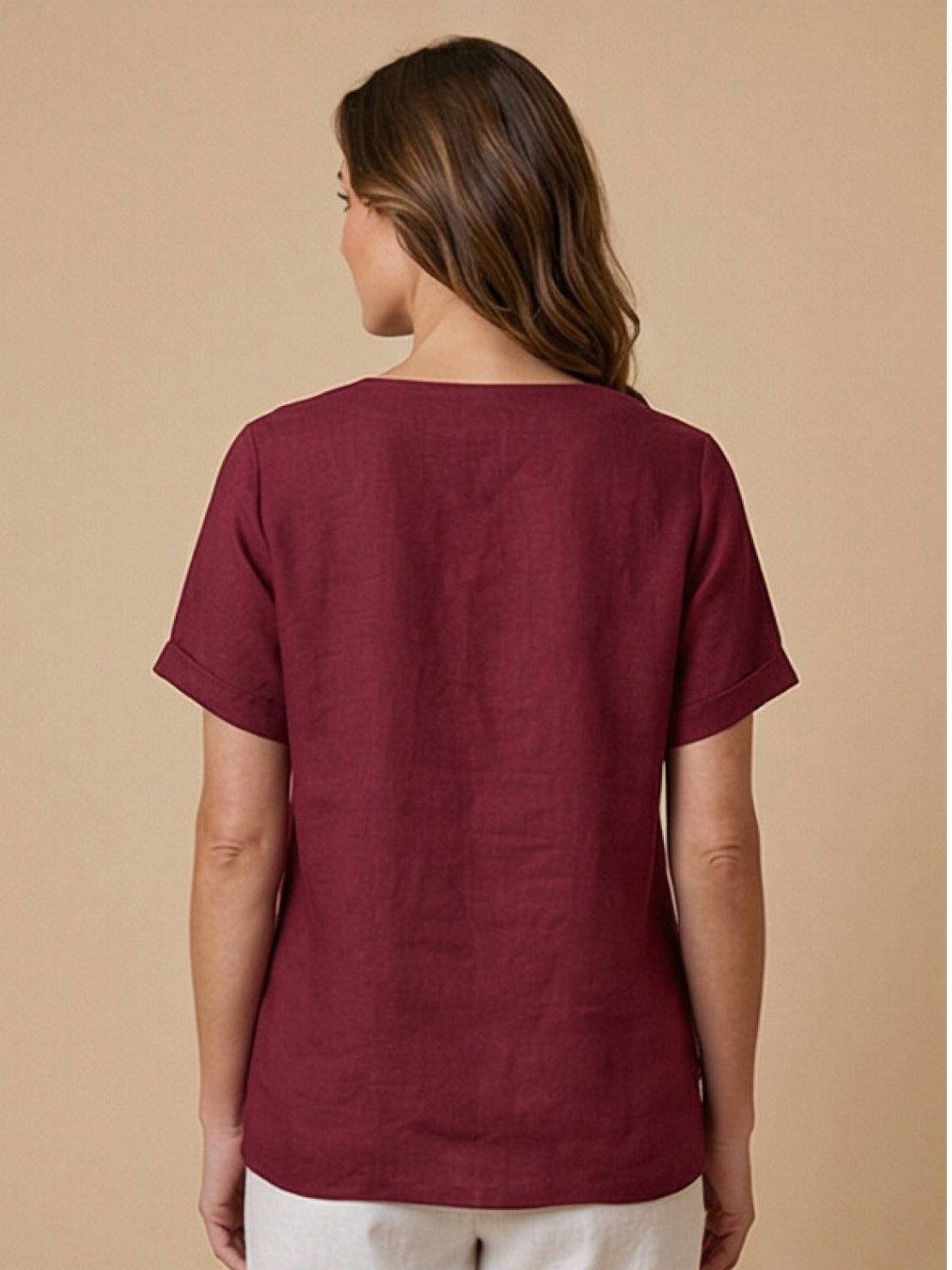 Women's Linen Button-Front Blouse