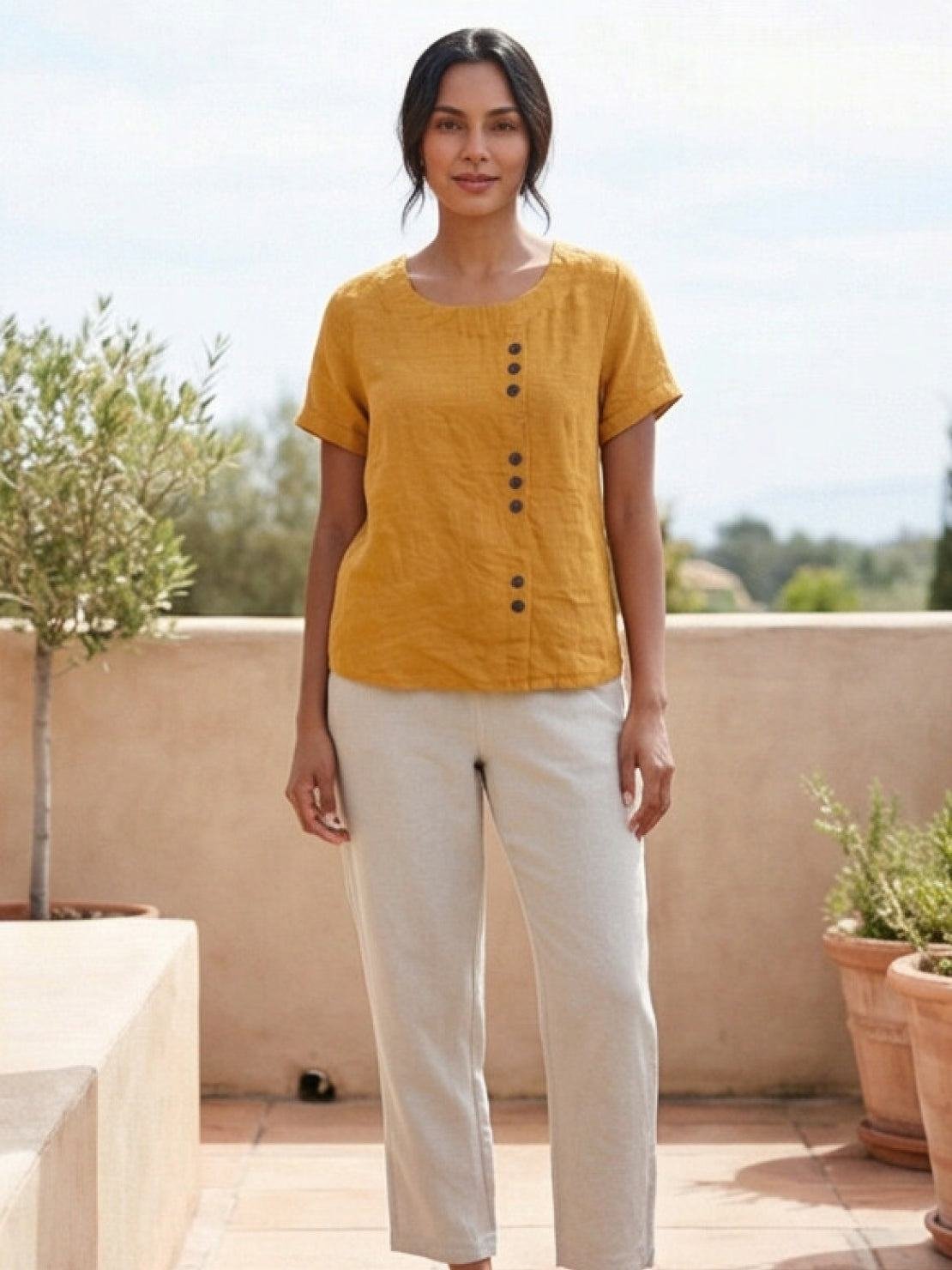 Women's Linen Button-Front Blouse