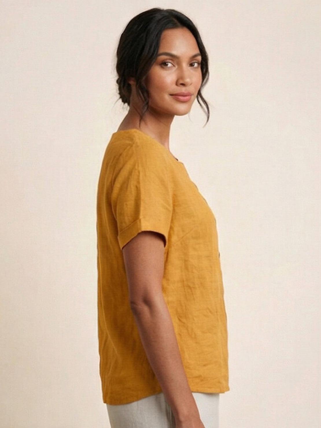 Women's Linen Button-Front Blouse