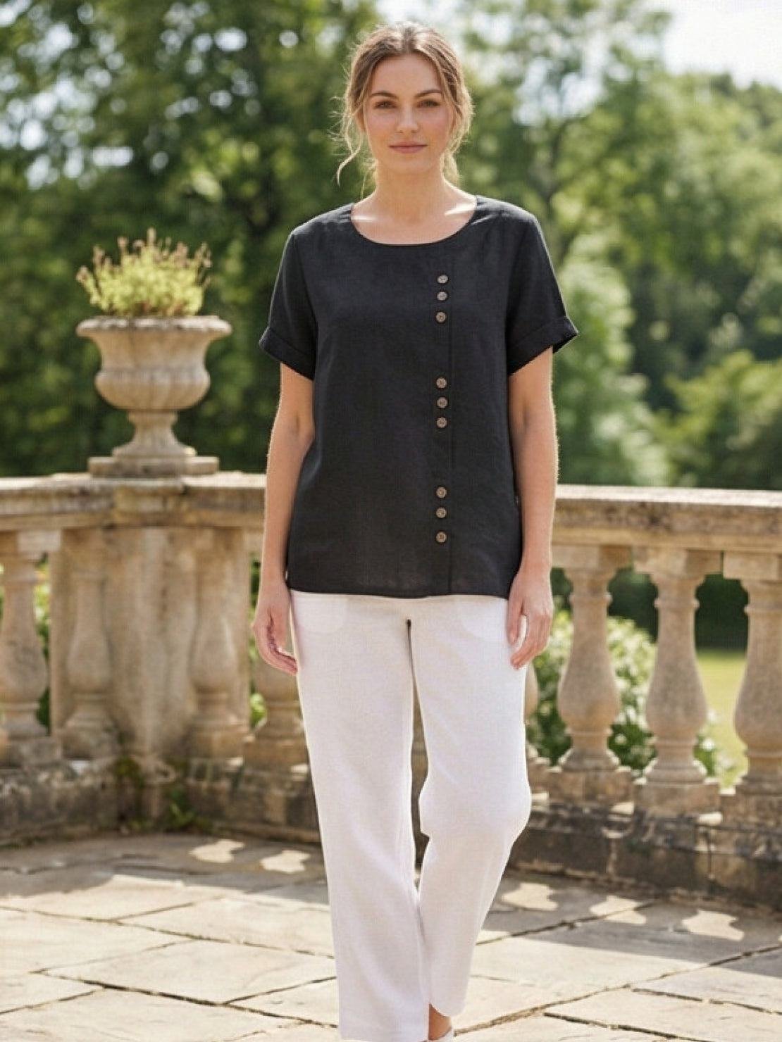 Women's Linen Button-Front Blouse