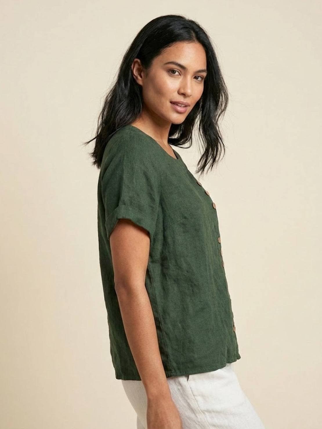 Women's Linen Button-Front Blouse