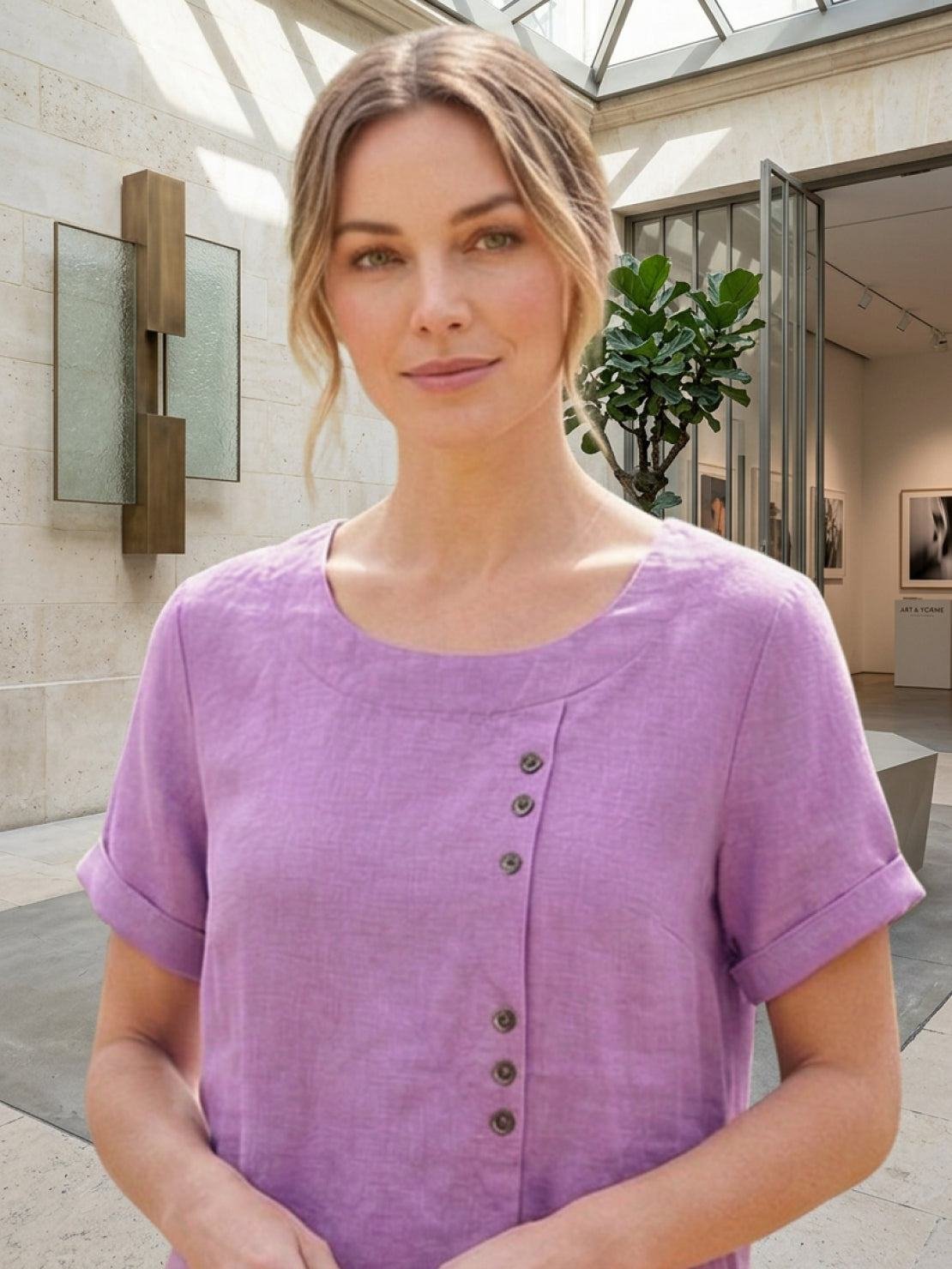 Women's Linen Button-Front Blouse