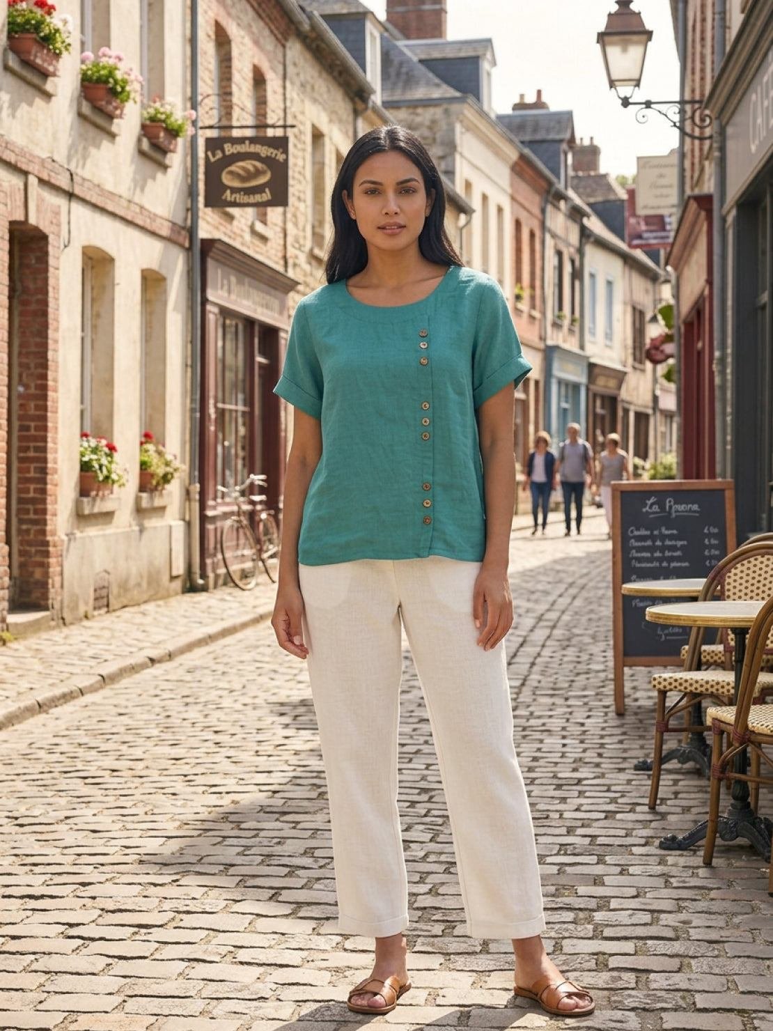 Women's Linen Button-Front Blouse