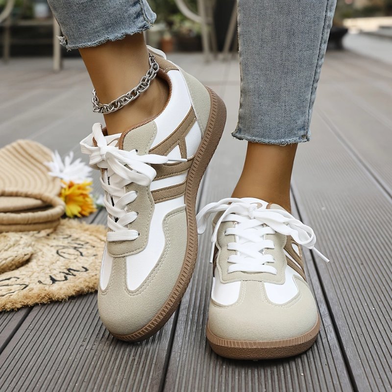 Women's Retro Low-Top Sneakers - Khaki & White