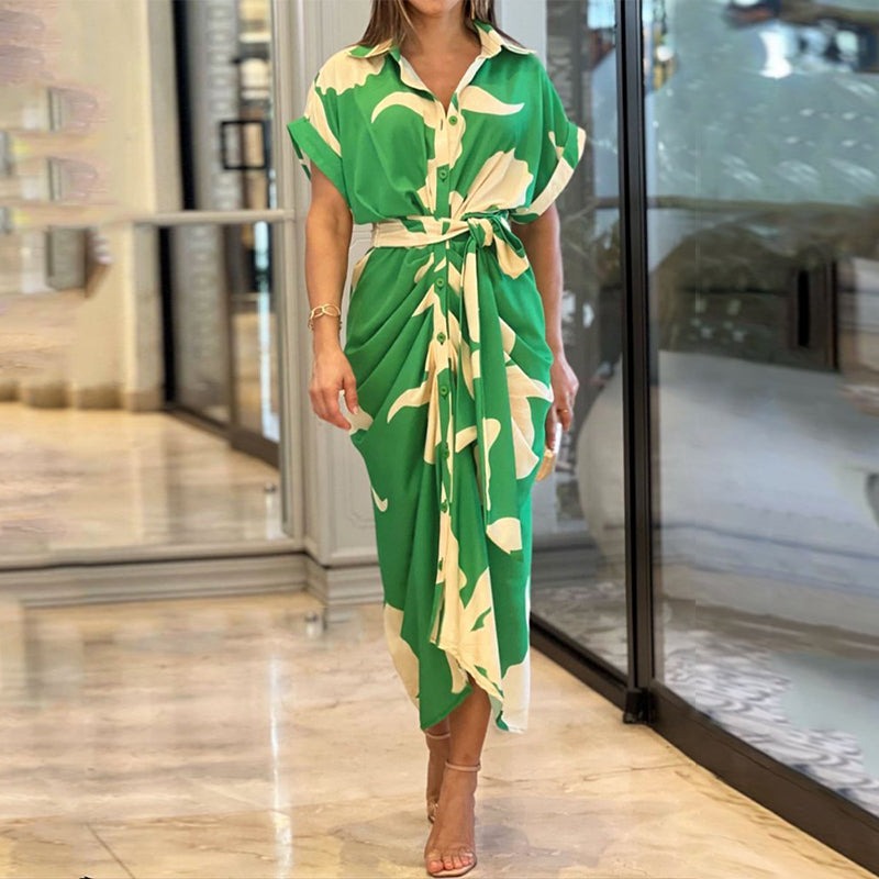 Floral Print Shirt Dress - Green