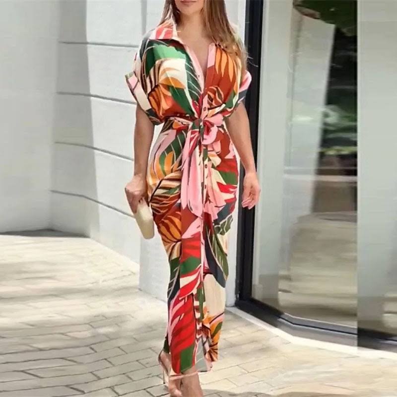Floral Print Shirt Dress - Multi Color
