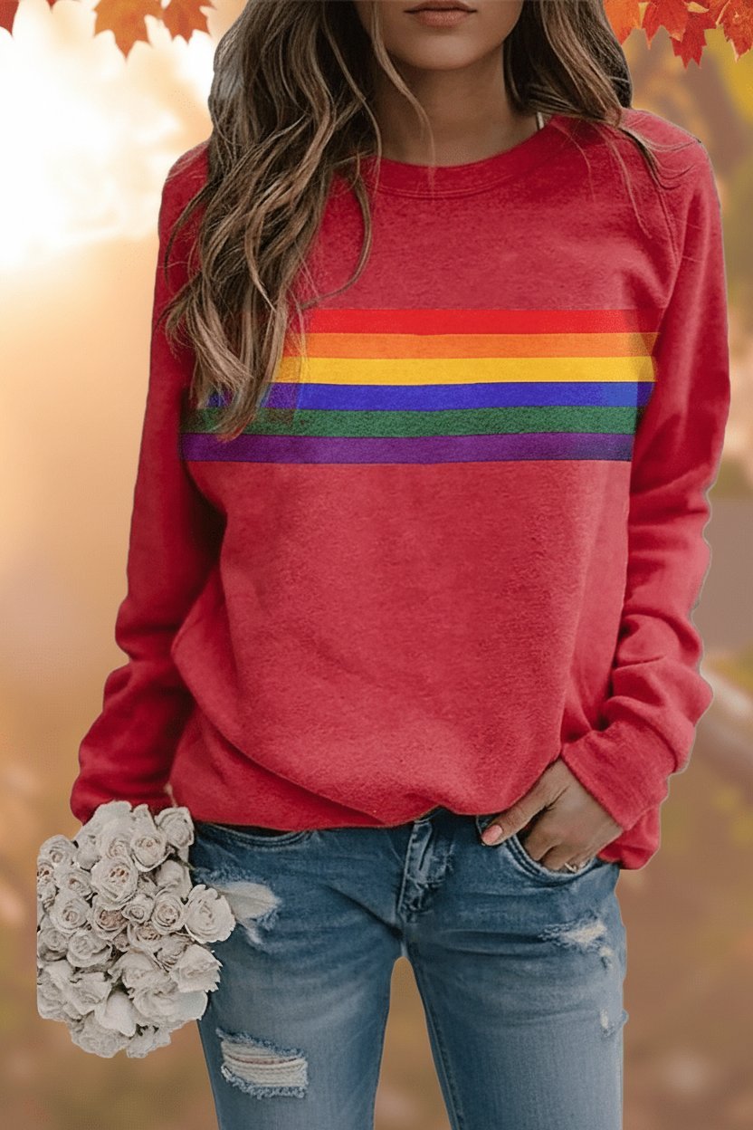 Women's Striped Crewneck Sweatshirt - Red