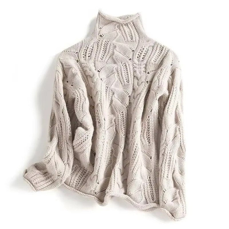 Women's Turtleneck Cable Knit Sweater - Pink