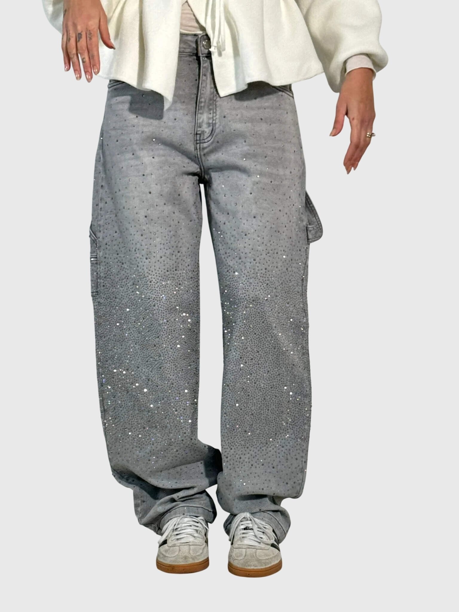 Women's Wide-Leg Cargo Jeans - Gray