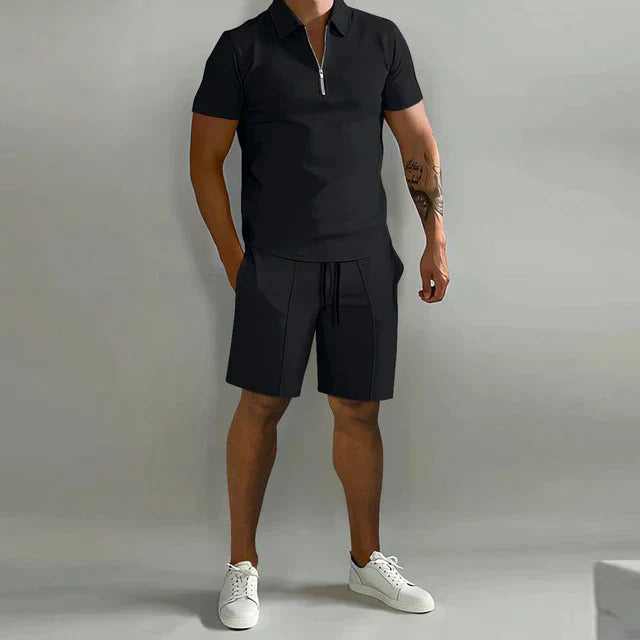 Callum Men's Zip Polo Shirt & Drawstring Shorts Set 1