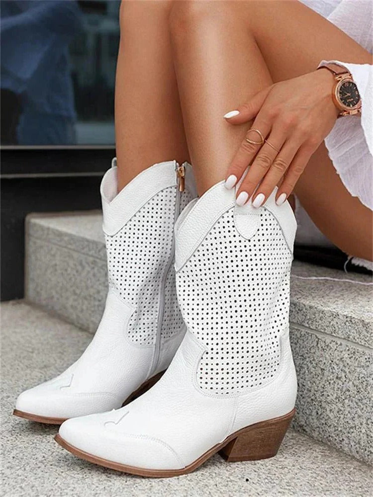 Camille Women's Perforated Leather Cowboy Boots 1