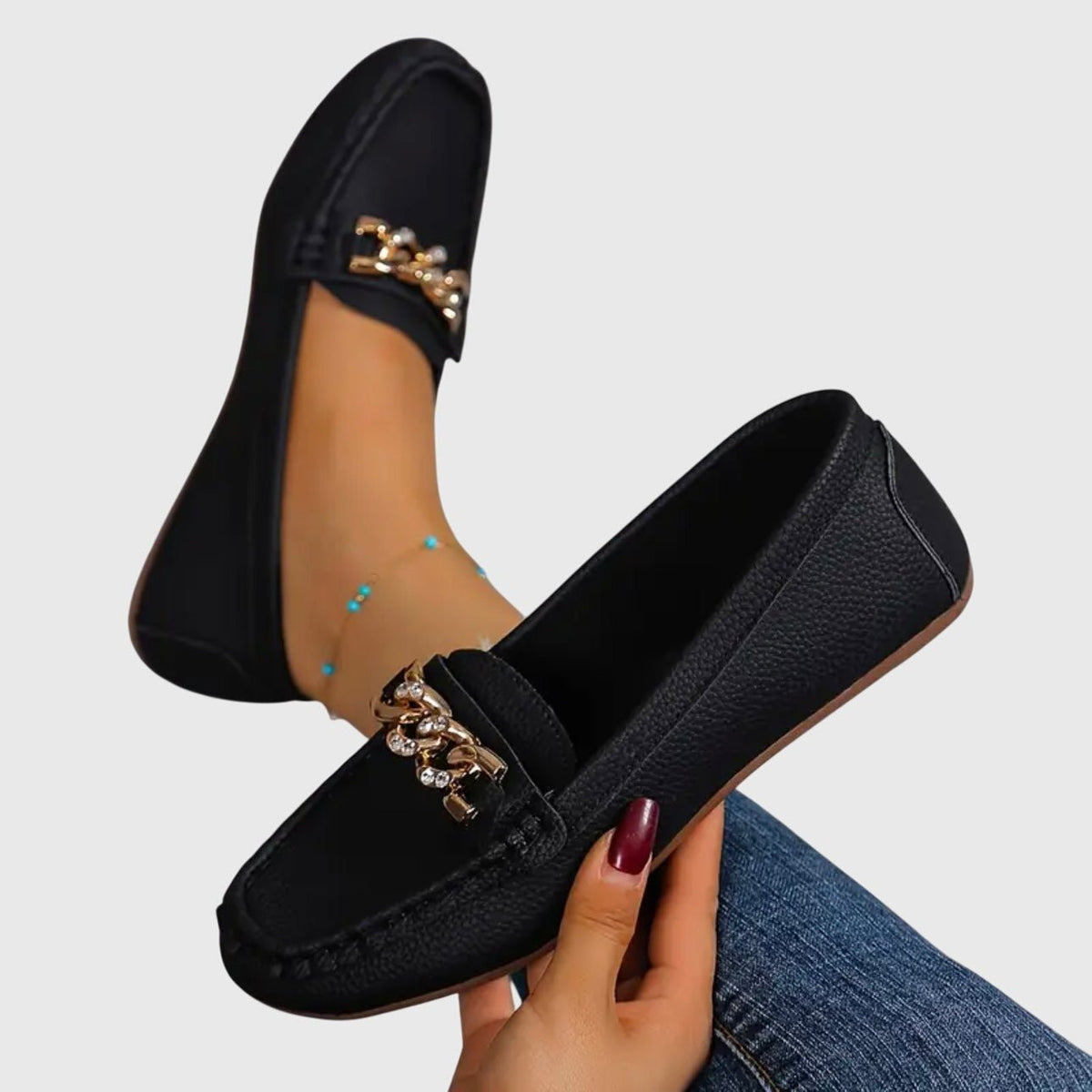 Women's Chain-Trim Moccasin Loafers