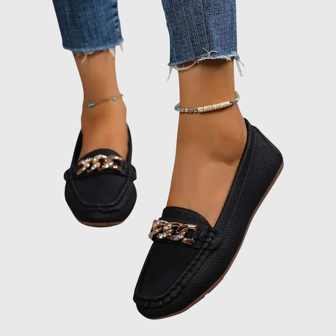 Women's Chain-Trim Moccasin Loafers - Black