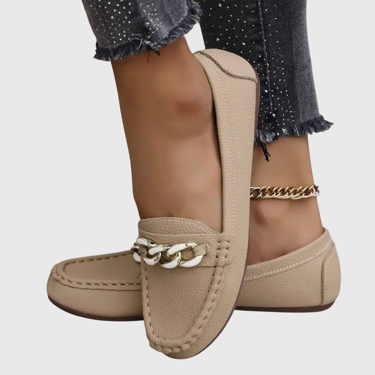 Women's Chain-Trim Moccasin Loafers - Beige