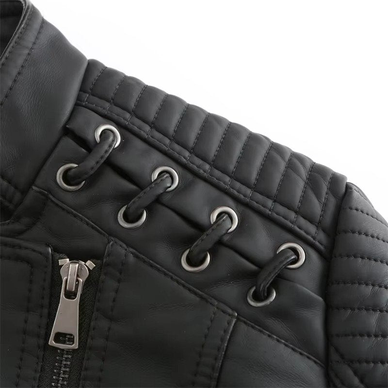 Women's Cropped Faux Leather Moto Jacket