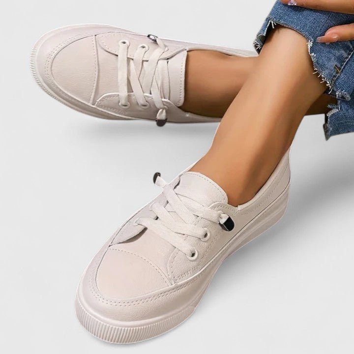Women's Lace-Up Platform Sneakers - Beige