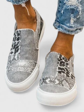 Women's Leopard Slip-On Sneakers - Gray