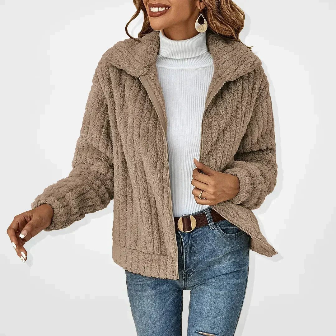 Women's Oversized Fleece Jacket - Khaki