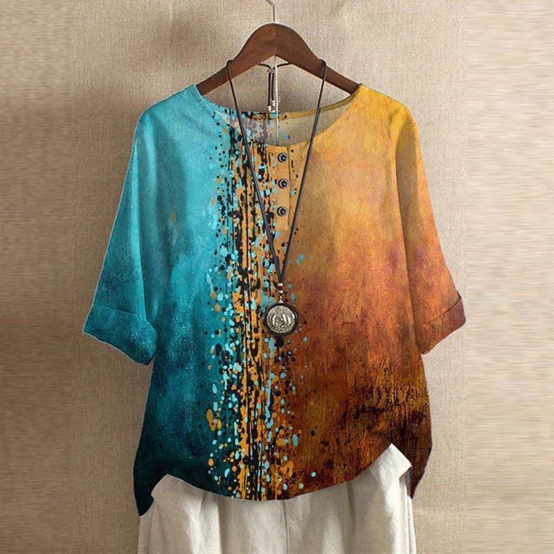 Women's Oversized Floral Blouse - Blue/Orange