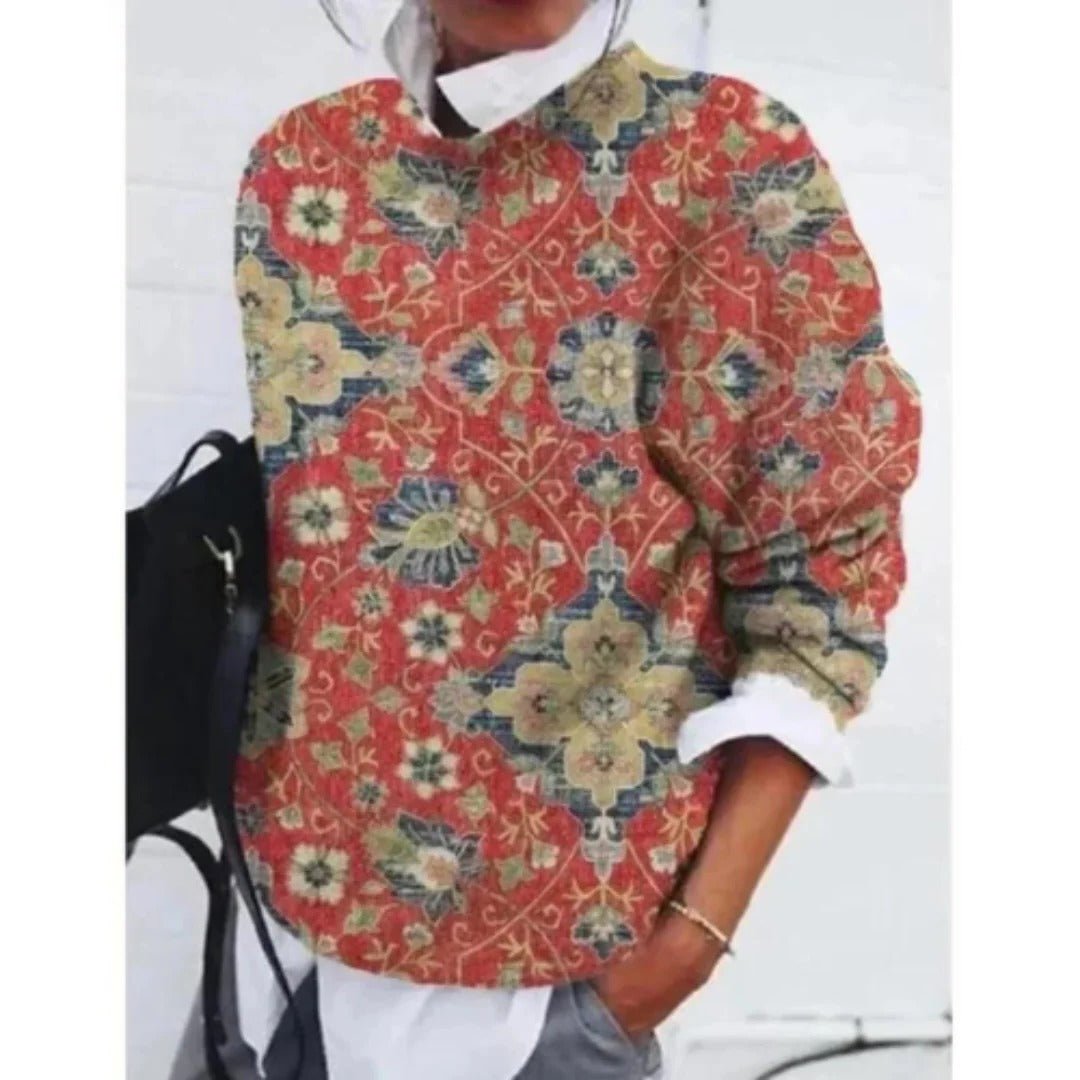 Women's Paisley Pullover Sweater - Red