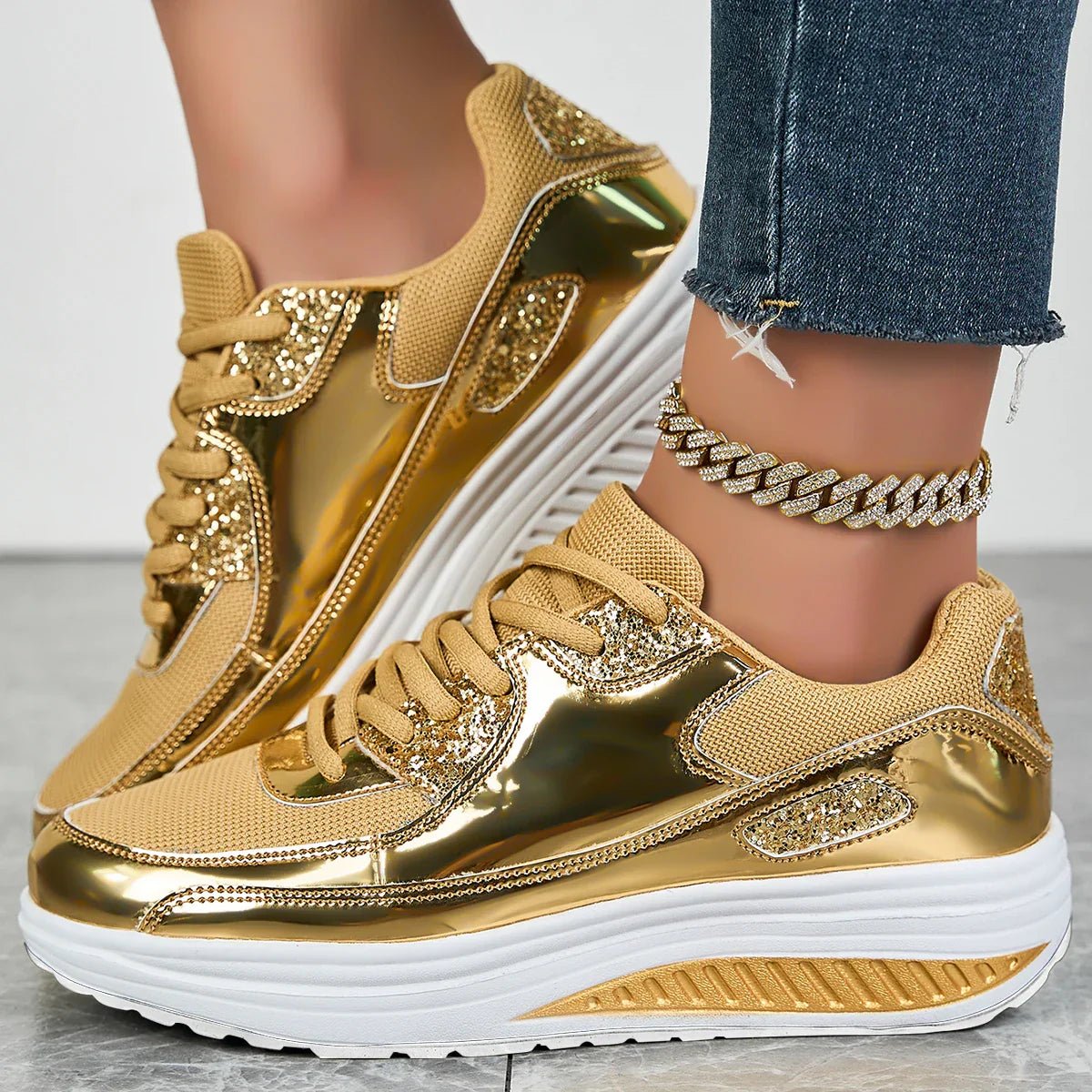 Women's Platform Wedge Sneakers - Yellow