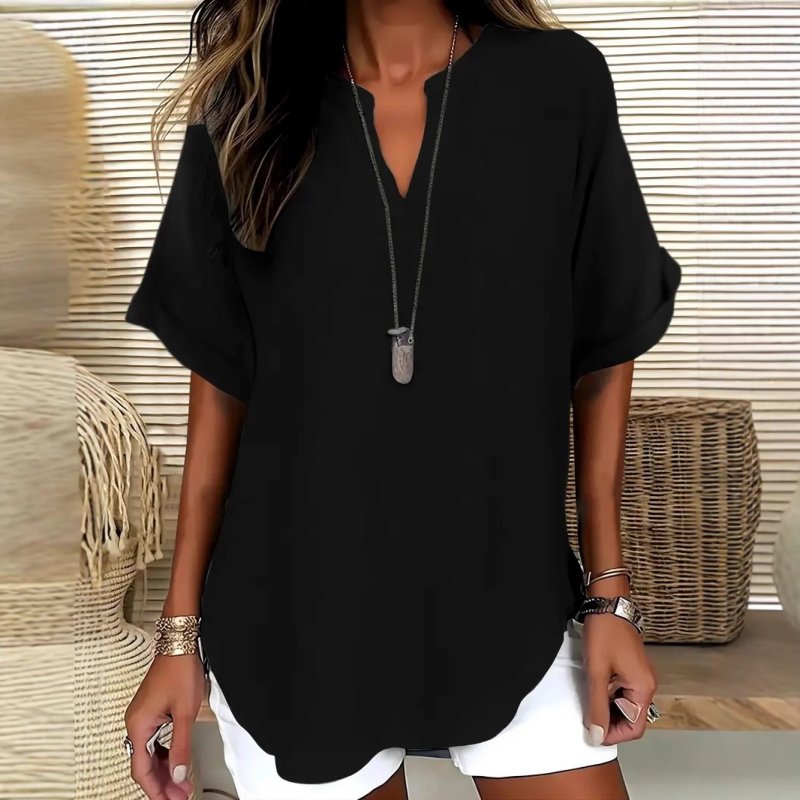Women's V-Neck Tunic Blouse - Black