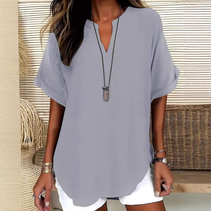 Women's V-Neck Tunic Blouse - Gray