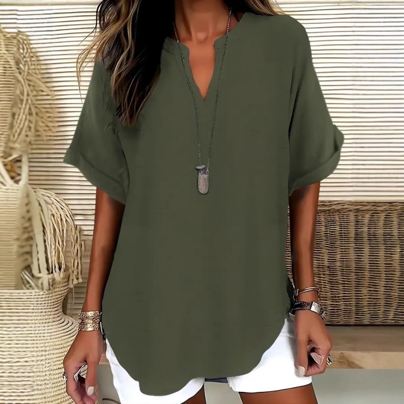 Women's V-Neck Tunic Blouse - Green
