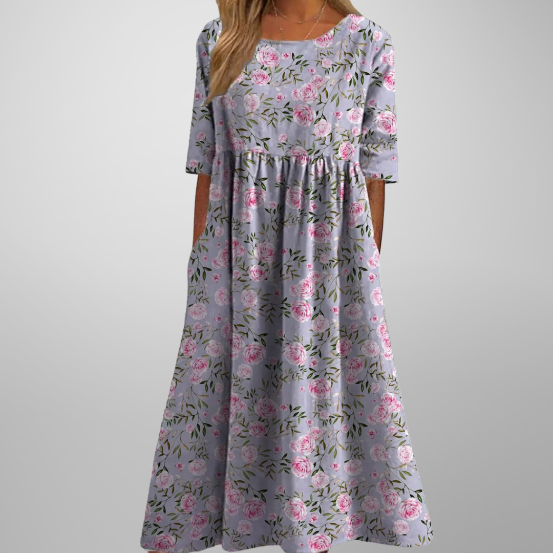 Cecilia Women's Floral Cotton Three Quarter Sleeve Maxi Dress 6