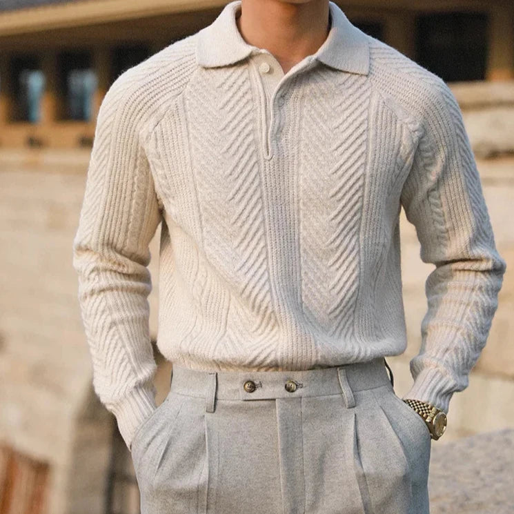 Charlie Men's Cable Knit Wool Polo Shirt 1