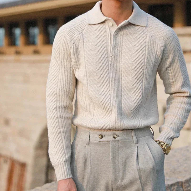 Charlie Men's Cable Knit Wool Polo Shirt 4