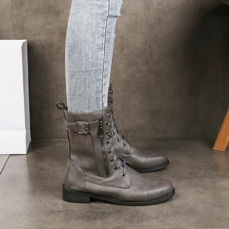 Women's Faux Leather Combat Ankle Boots