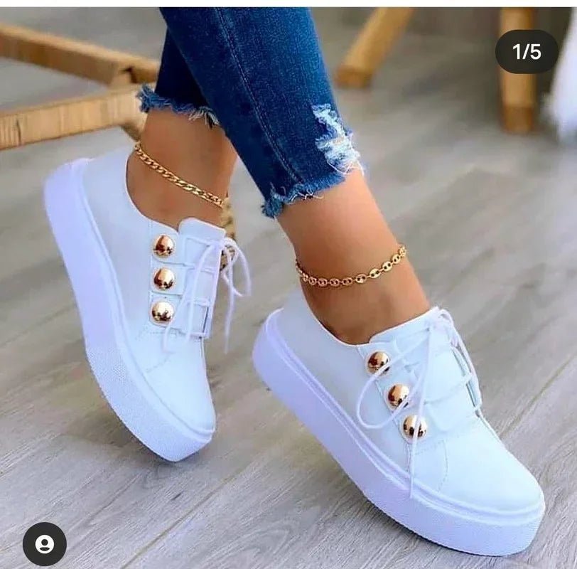 Women's Faux Leather Platform Sneakers - White