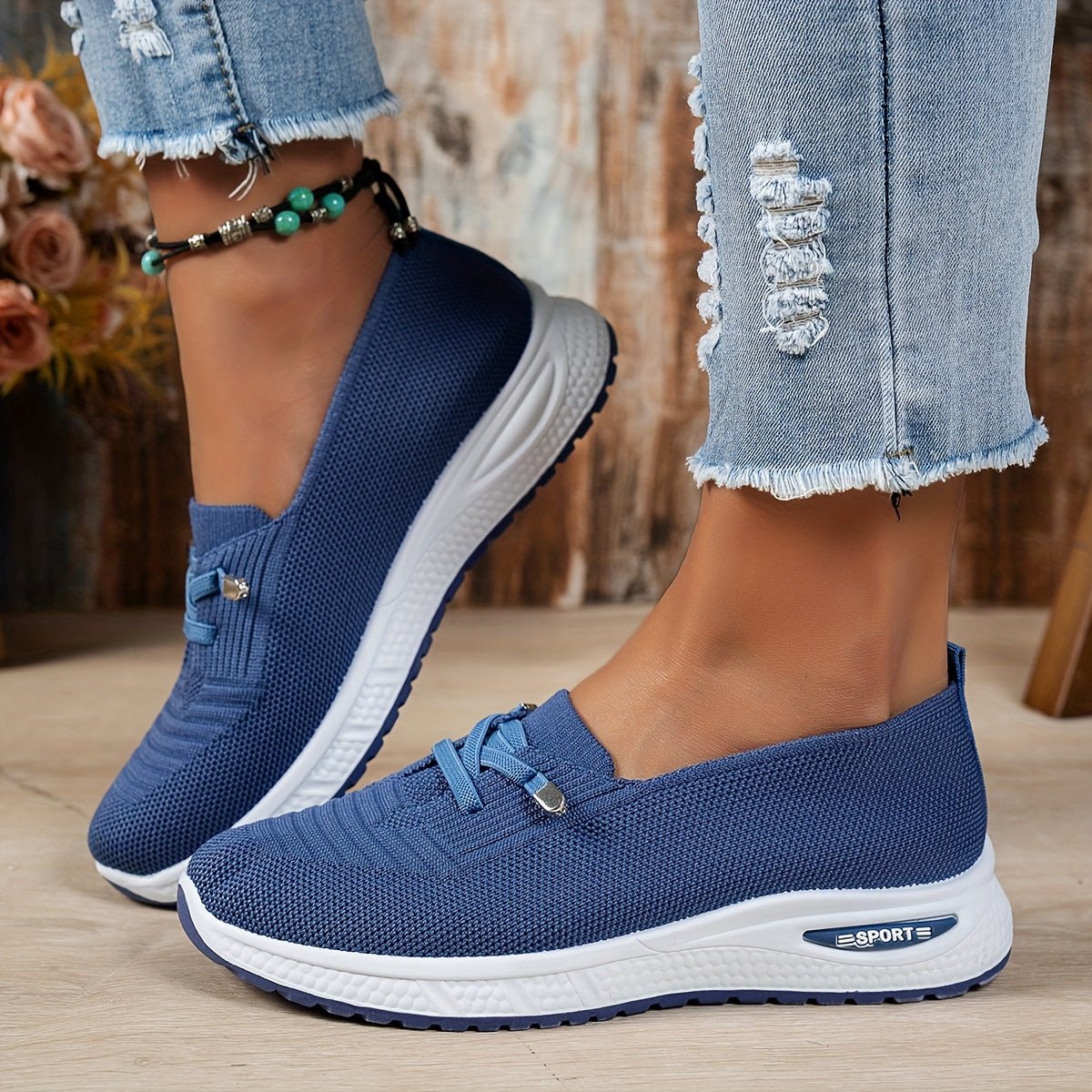 Women's Knit Slip-On Sneakers - Blue