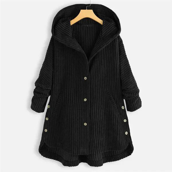 Women's Oversized Corduroy Wool Coat - Black